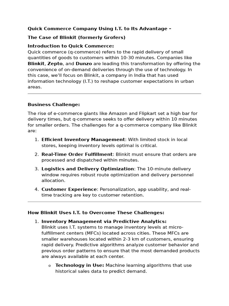 Blinkit's AI-Driven Q-Commerce Success | PDF | E Commerce | Internet Of ...