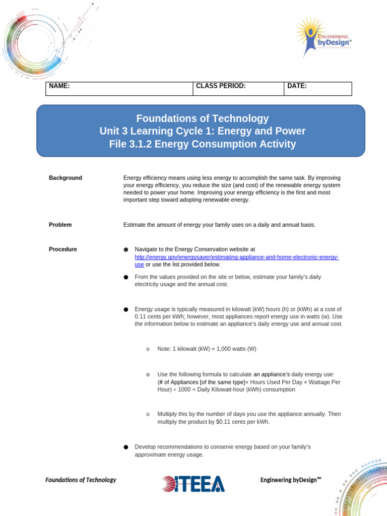 File3 1 2EnergyConsumptionActivity | PDF | Home Appliance | Electricity