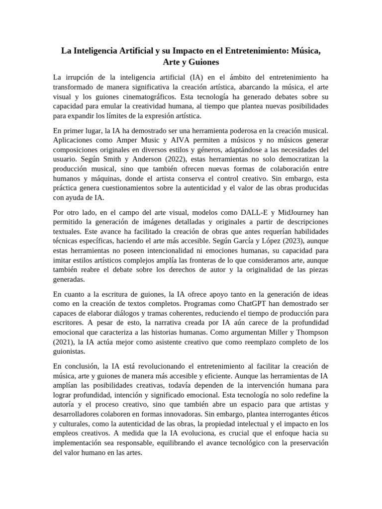 Impacto de la IA en el Entretenimiento | PDF | Inteligencia artificial ...