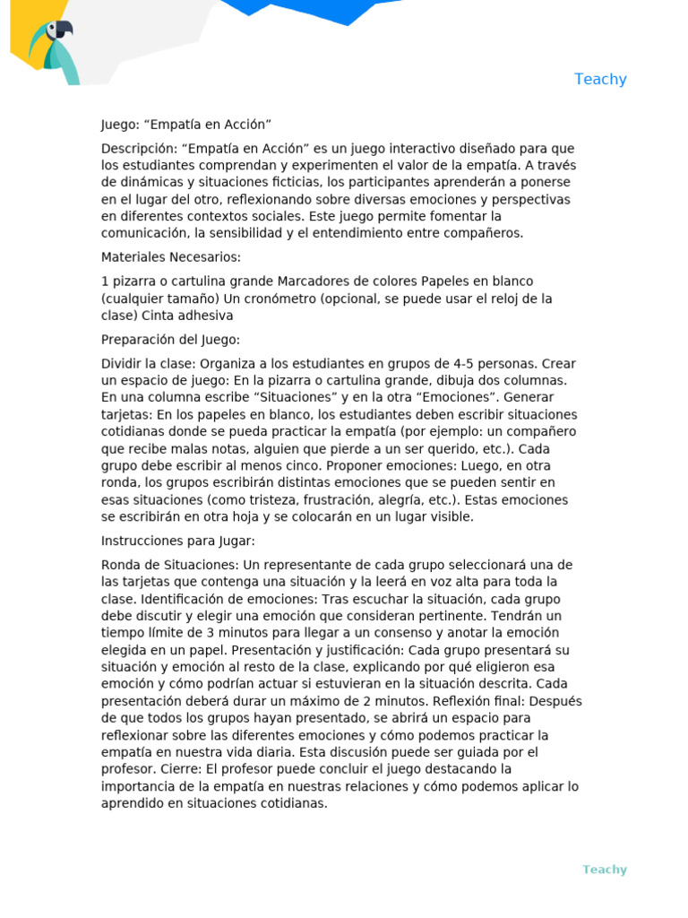 Juegos Educativos - 2 - 4 - 2025 | PDF | Las emociones | Empatía