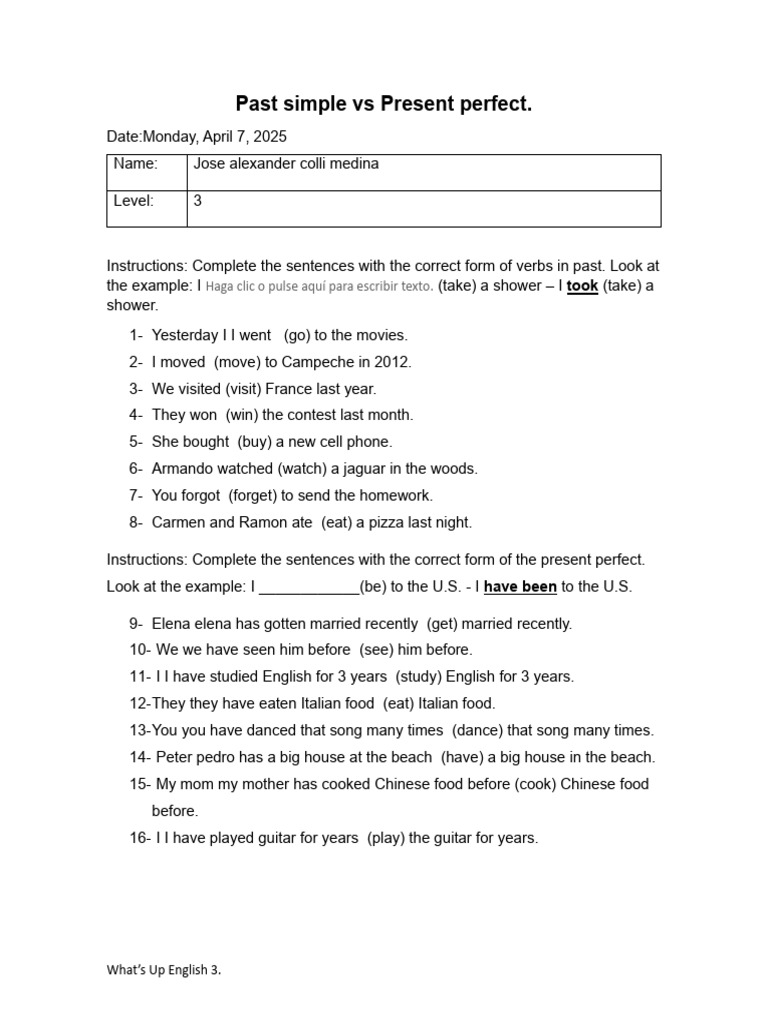 Past Simple Vs Present Perfect | PDF | Languages | Foreign Language Studies