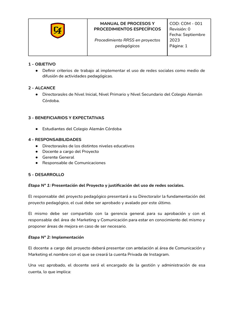 Procedimiento RRSS en Proyectos Pedagógicos | PDF | Maestros | Marketing