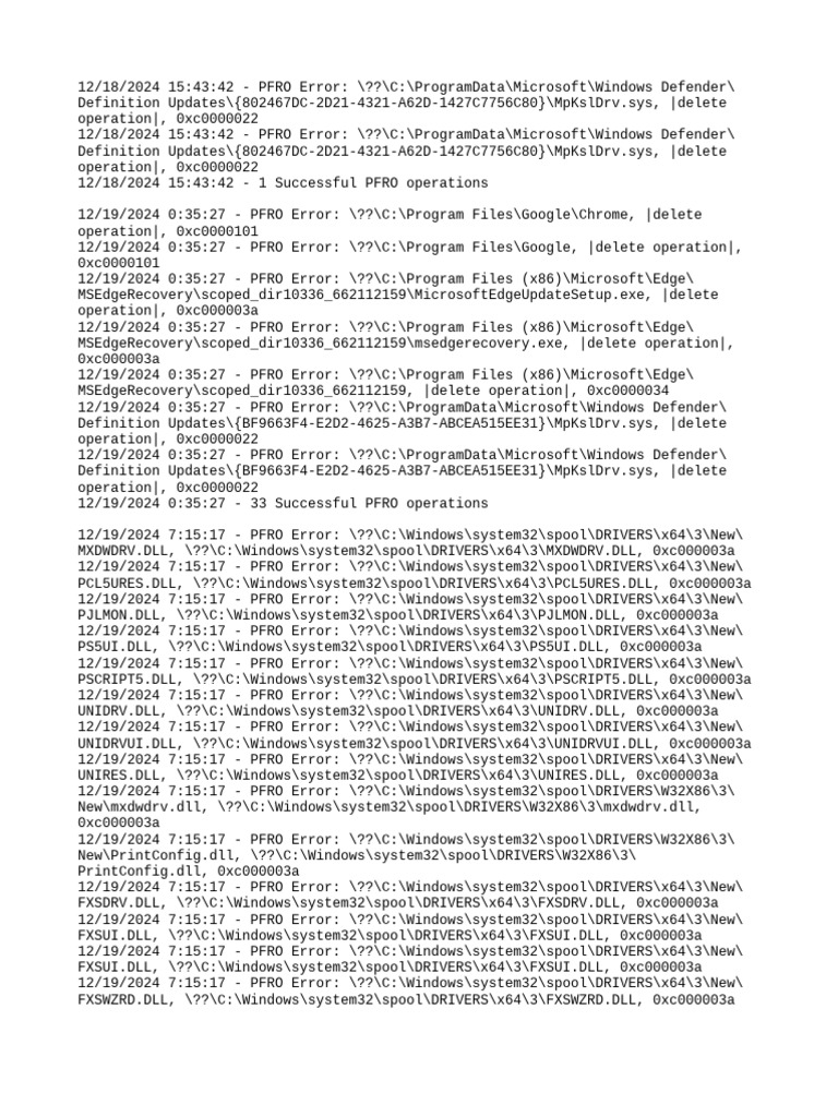 PFRO Errors and Successful Operations | PDF | Operating System ...