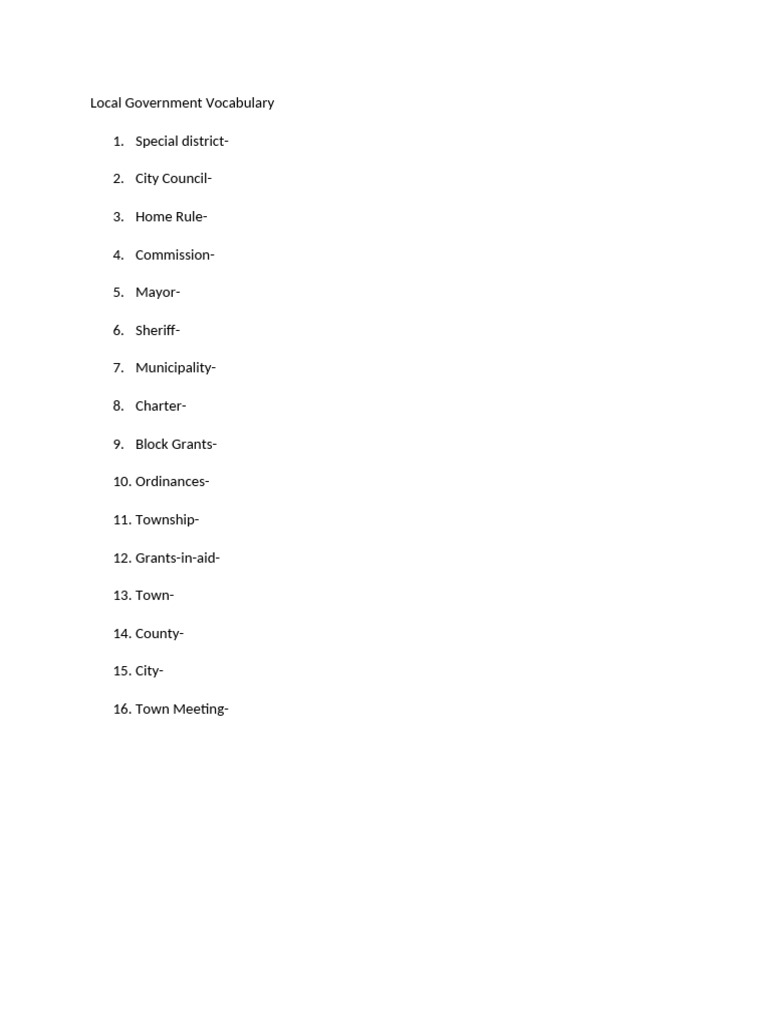 Local Government Vocabulary List | PDF