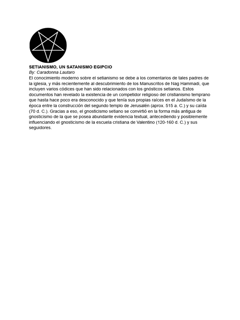 Setianismo, Un Satanismo Egipcio | PDF