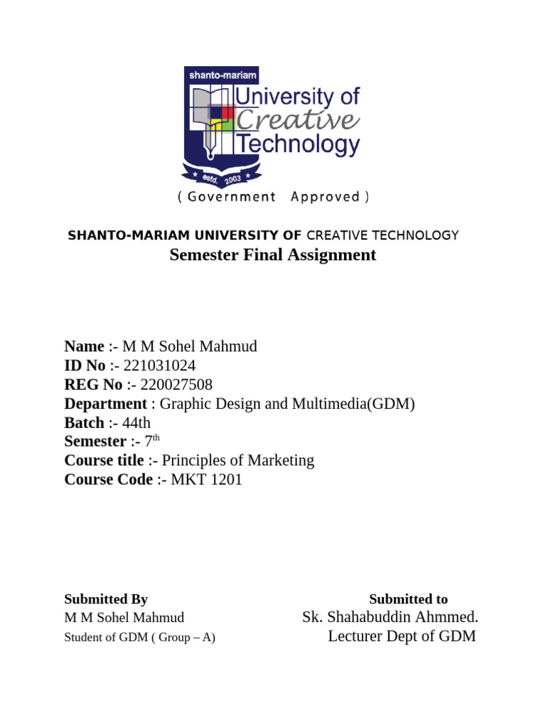 M M Sohel Mahmud - 221031024 MKT Final Assignment | PDF | Market ...
