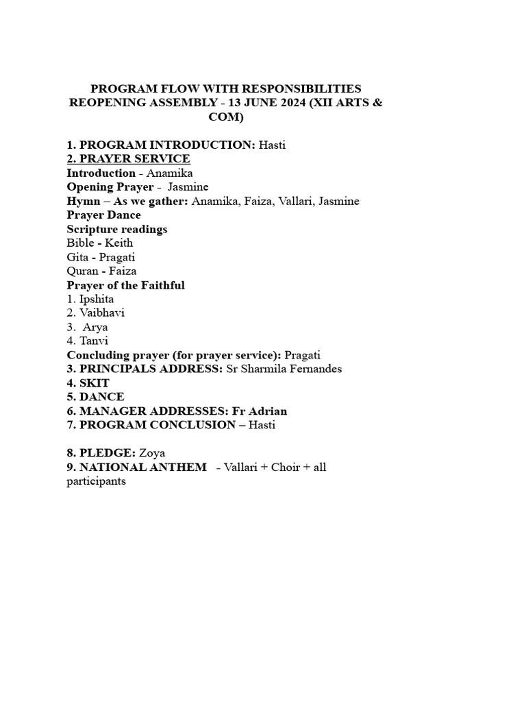 Reopening Assembly Program Flow 2024 | PDF
