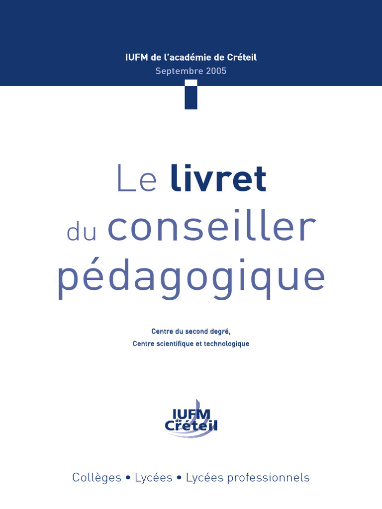 Rôle et formation des conseillers pédagogiques IUFM | PDF | Pédagogie ...