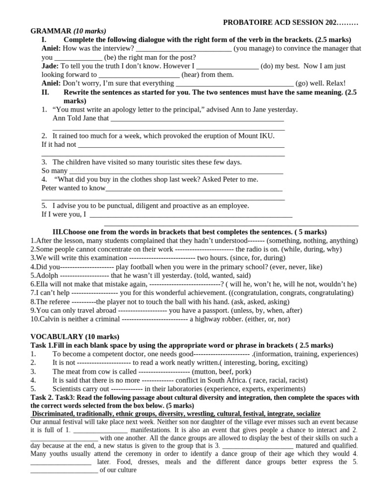 Grammar and Vocabulary Test for Students | PDF | Water