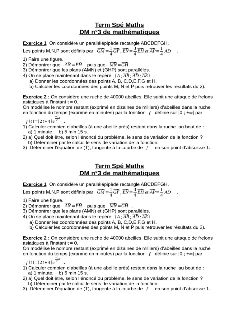 DM Maths : Parallélépipède et Abeilles | PDF | Fonction (Mathématiques ...