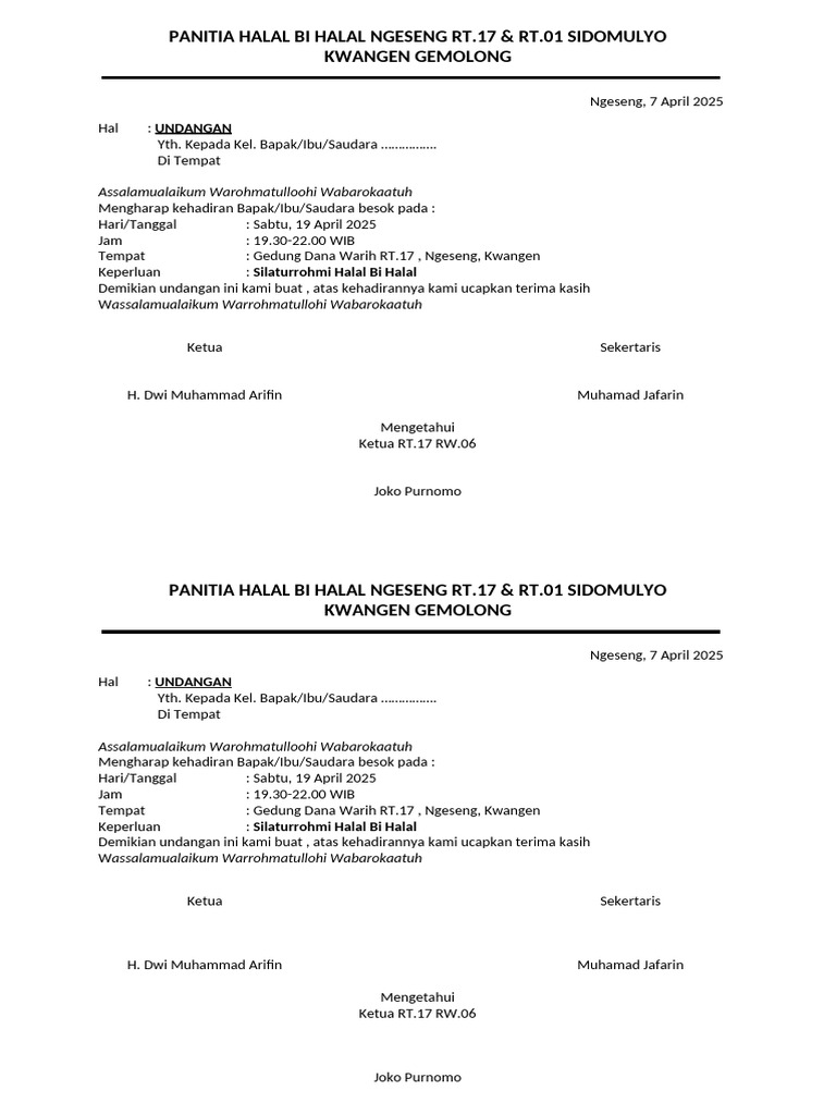 Undangan Halal Bi Halal Ngeseng 2025 | PDF
