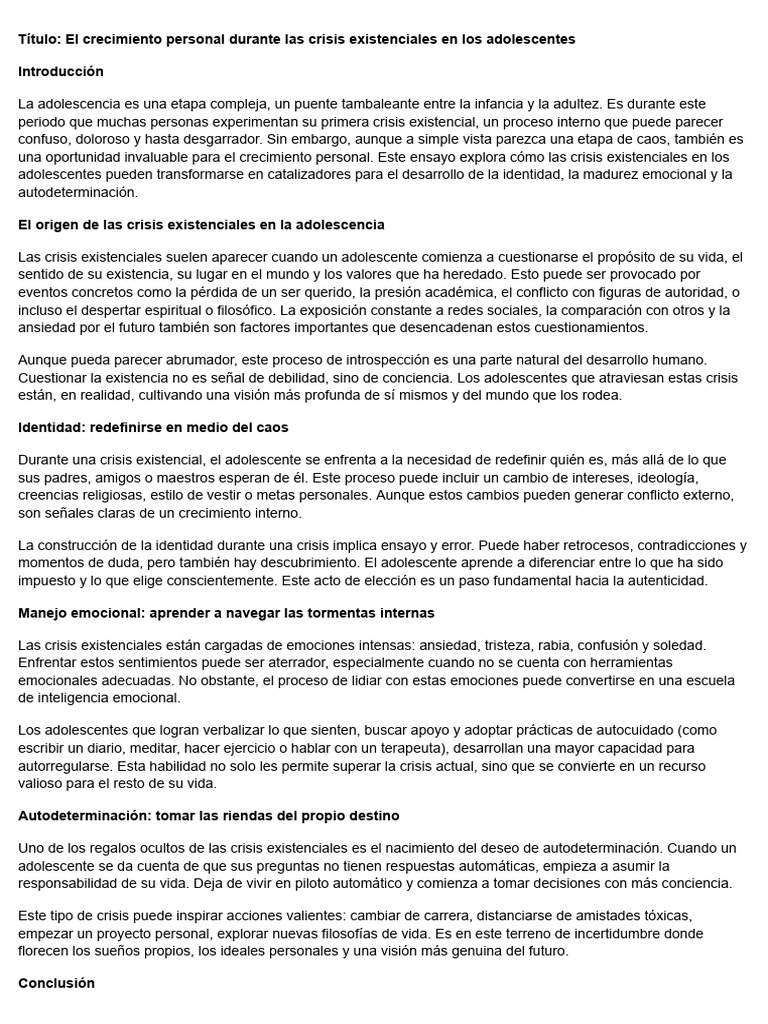El crecimiento personal durante las crisis existenciales en los ...