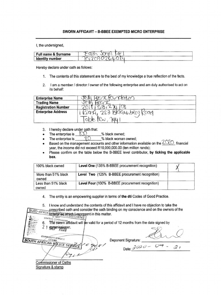 Bbbee affidavit 202021 240710 133954 pdf affidavit legal procedure