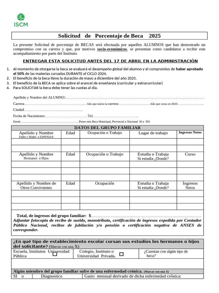 Solicitud de Beca 2025 para Alumnos | PDF