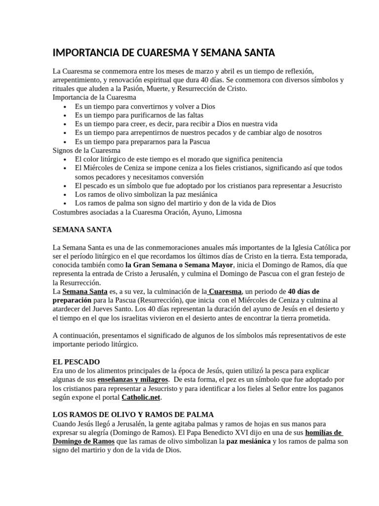 Significado de Cuaresma y Semana Santa | PDF | Año litúrgico | Pascua ...