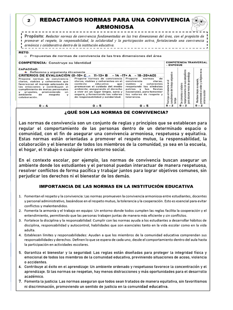 FICHA 2 NORMAS DE CONVIVENCIA | PDF | Escuelas | Disciplinas