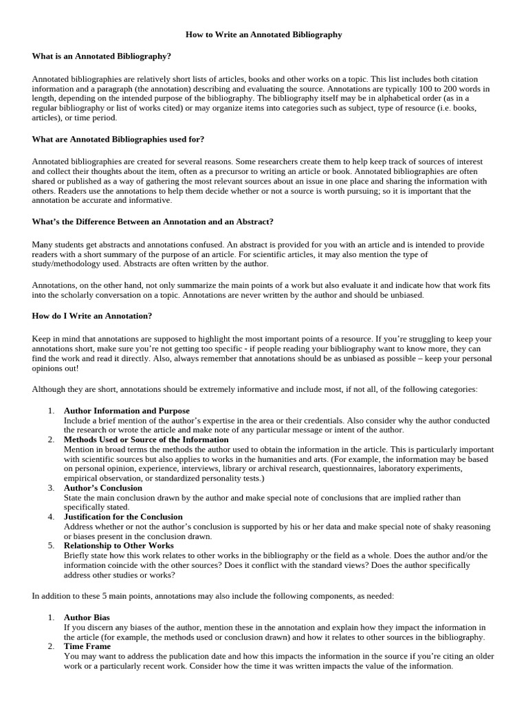 How To Write An Annotated Bibliography | PDF | Cost Of Living ...