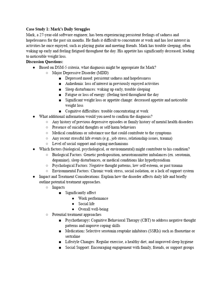 Mental Health Case Studies Analysis | PDF | Anxiety | Obsessive ...