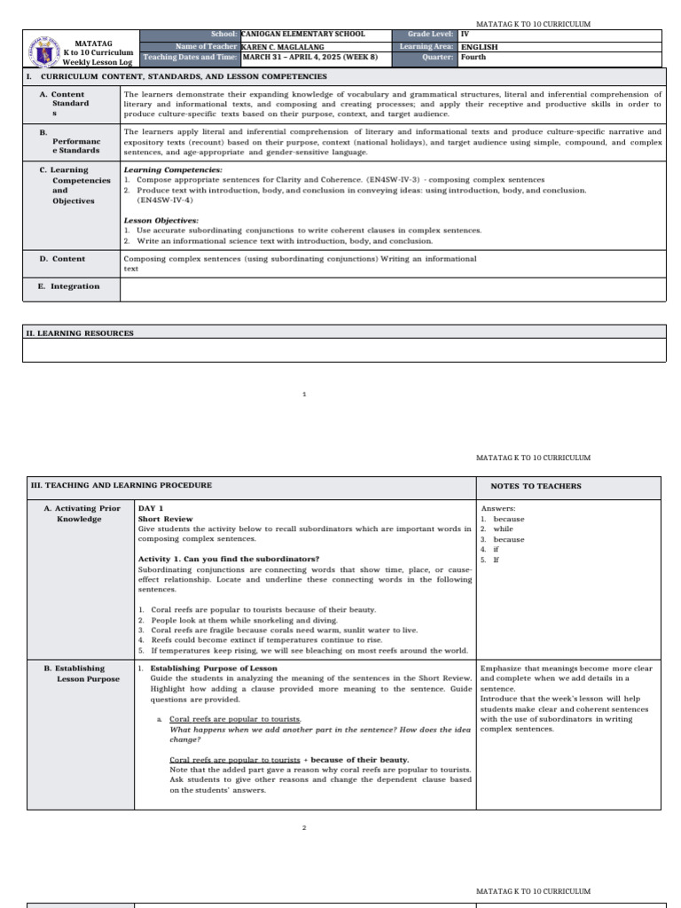 MATATAG K to 10 English Curriculum Guide | PDF | Sharks | Coral