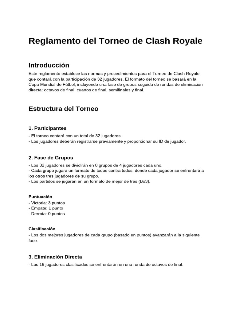 Reglamento del Torneo de Clash Royale | PDF