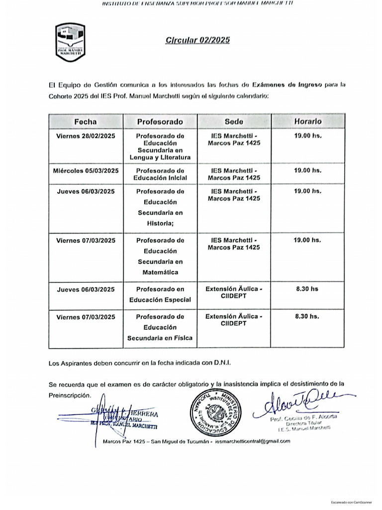 Mesas de Examenes Inicio 2025 | PDF