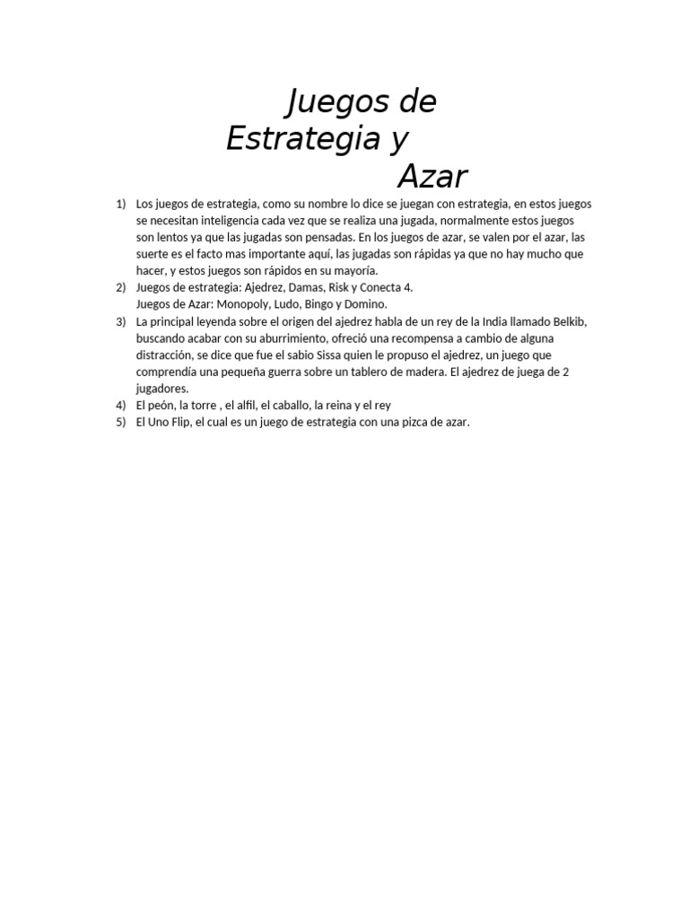Juegos de Estrategia y Azar | PDF