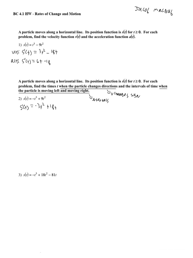Particle Motion Analysis and Calculus Worksheet | PDF | Acceleration ...