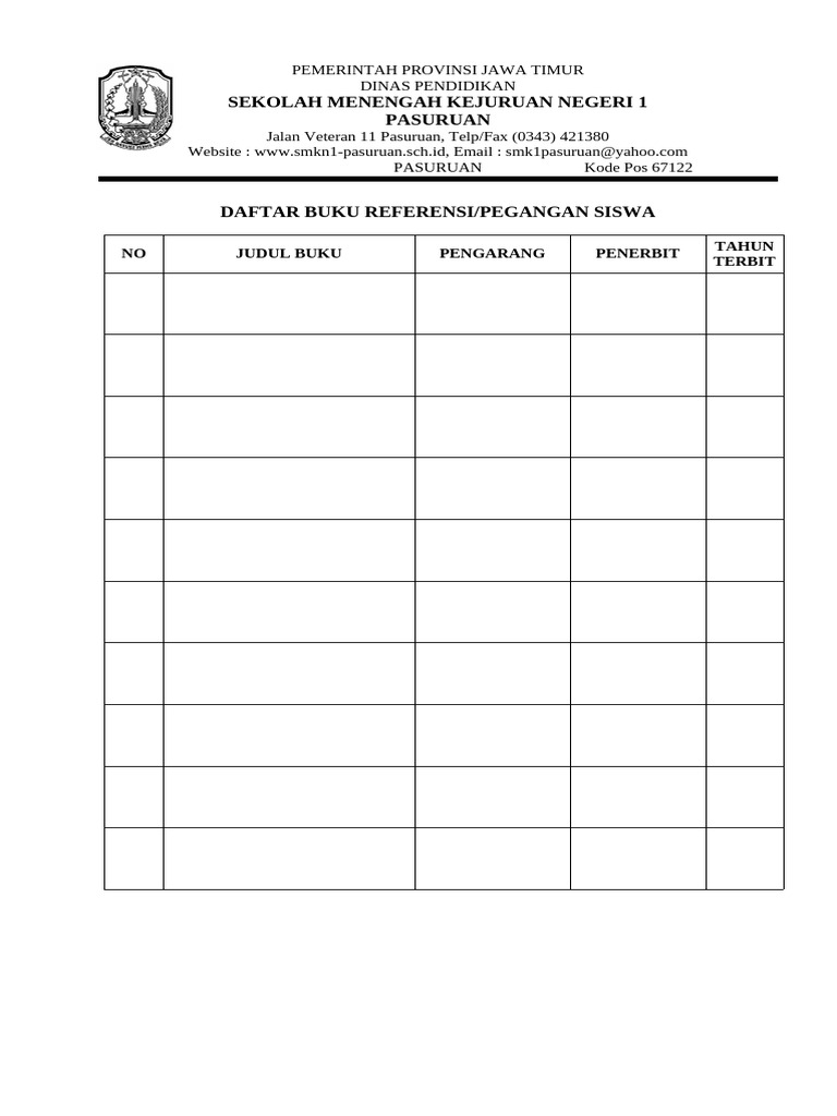 Daftar Buku Referensi SMKN 1 Pasuruan | PDF