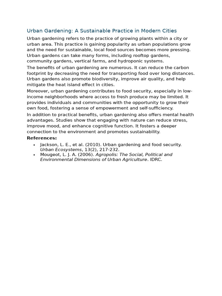 Benefits of Urban Gardening in Cities | PDF