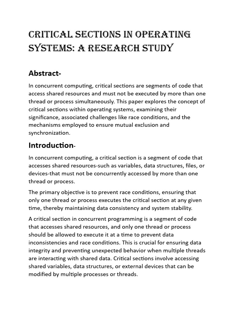 Understanding Critical Sections in OS | PDF | Process (Computing ...