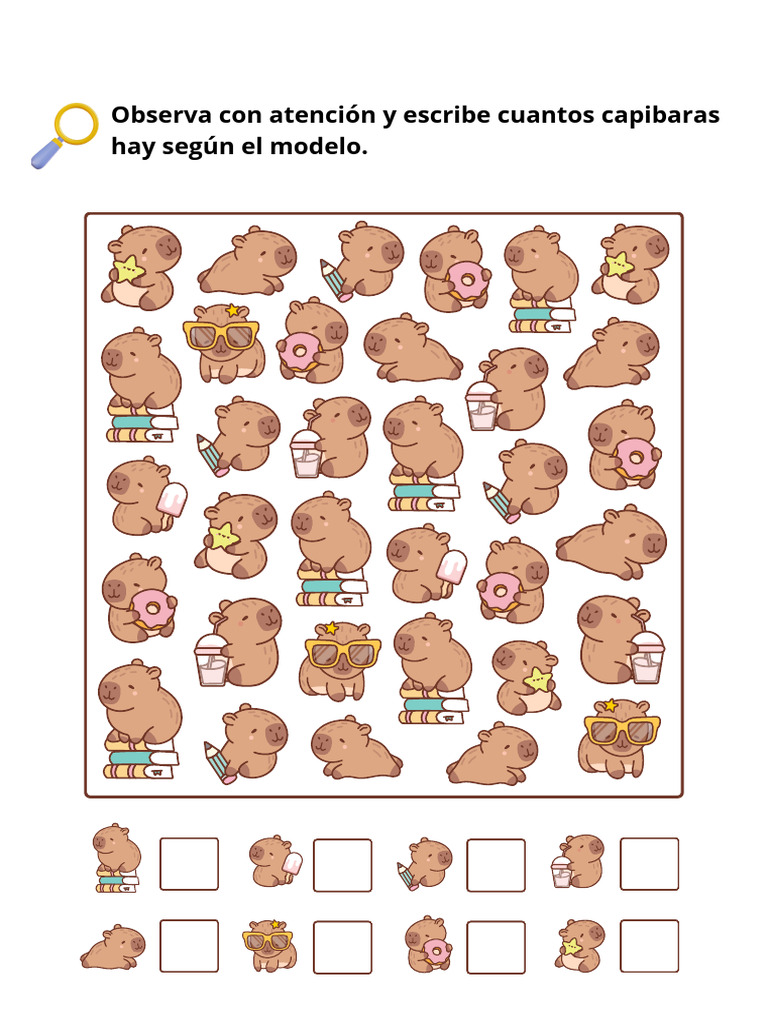 Capybara Counting Math Worksheet in Colorful Illustrative Style | PDF
