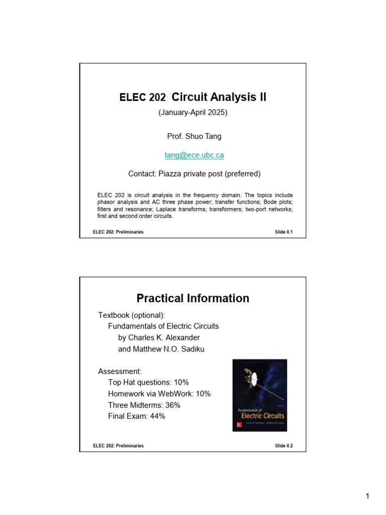 202 0 Preliminaries Handout | PDF | Sine Wave | Electrical Network