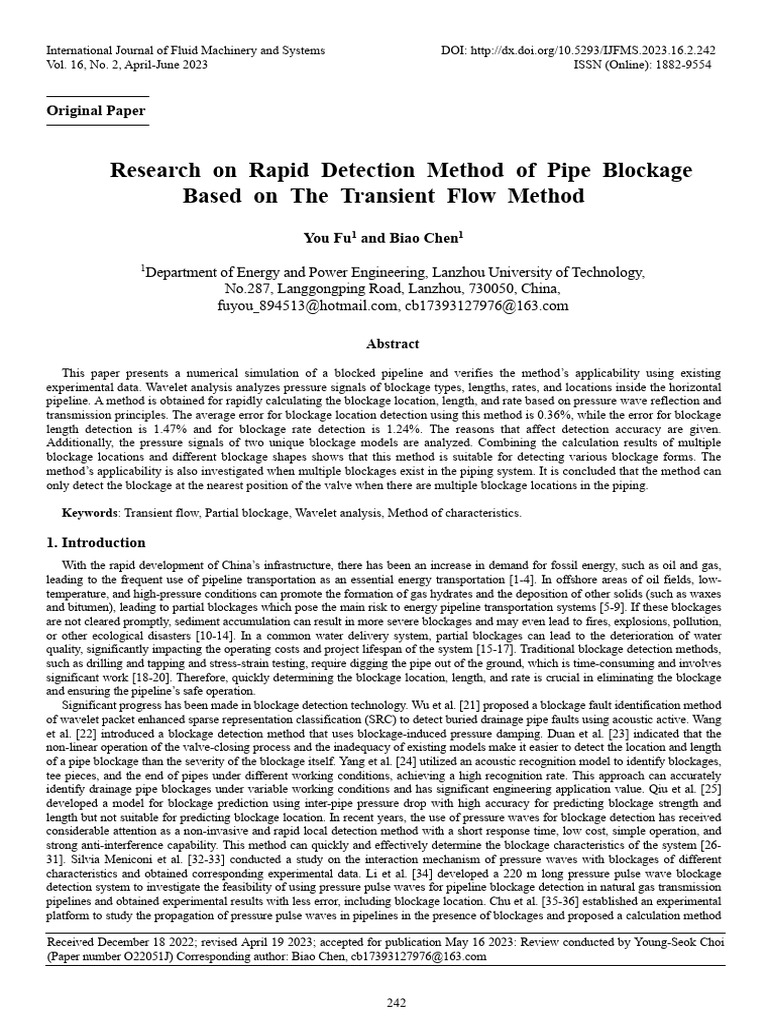 Rapid Pipe Blockage Detection Method | PDF | Waves | Fluid Dynamics