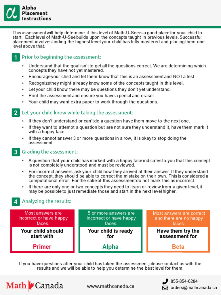 Alpha Placement Assessment | PDF | Question | Cognitive Science