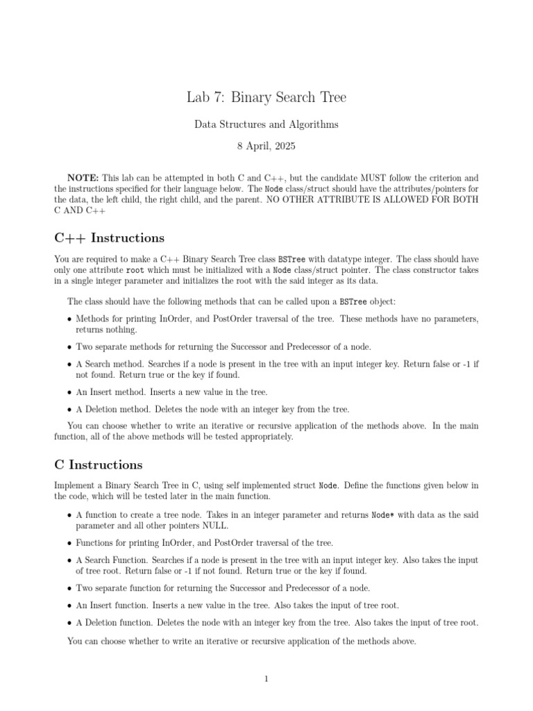 C++ and C Binary Search Tree Lab | PDF | Computing | Algorithms