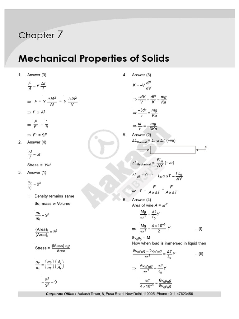 P Sol Ch-07 Mechanical Properties of Solids | PDF | Physical Quantities ...