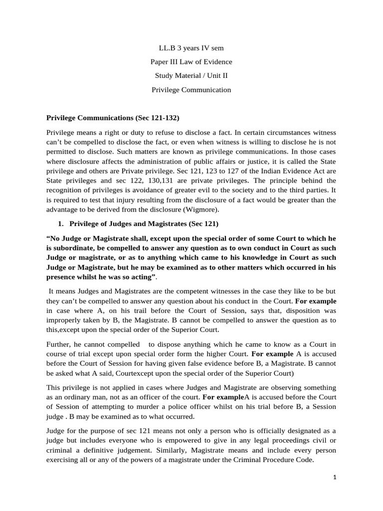 Privilege Communications in Law of Evidence | PDF | Public Law | Common Law