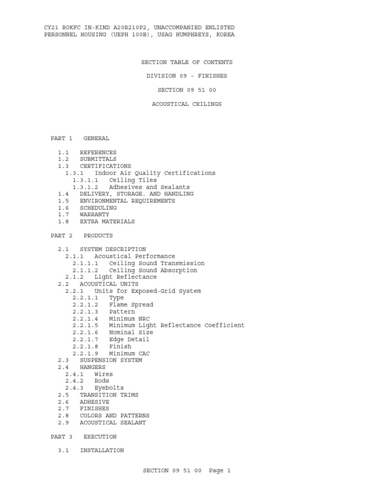09 51 00 Acoustical Ceilings | PDF | Building Materials | Materials