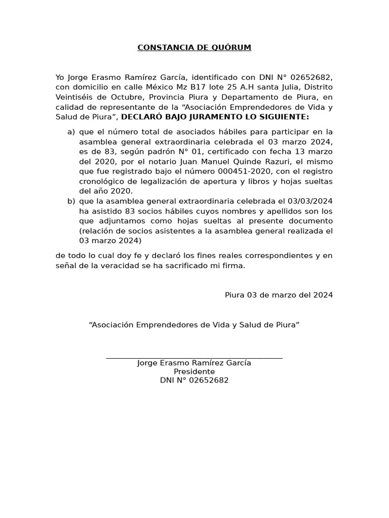 Constancia de Quórum | PDF