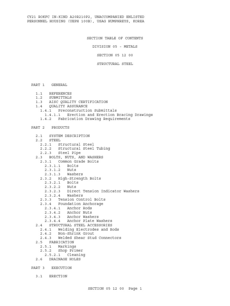 05 12 00 Structural Steel | PDF | Screw | Welding