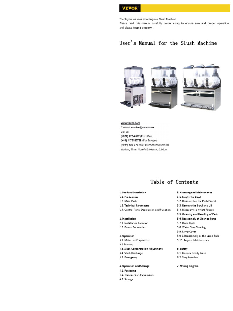 Slush Machine User Manual | PDF | Tap (Valve) | Switch