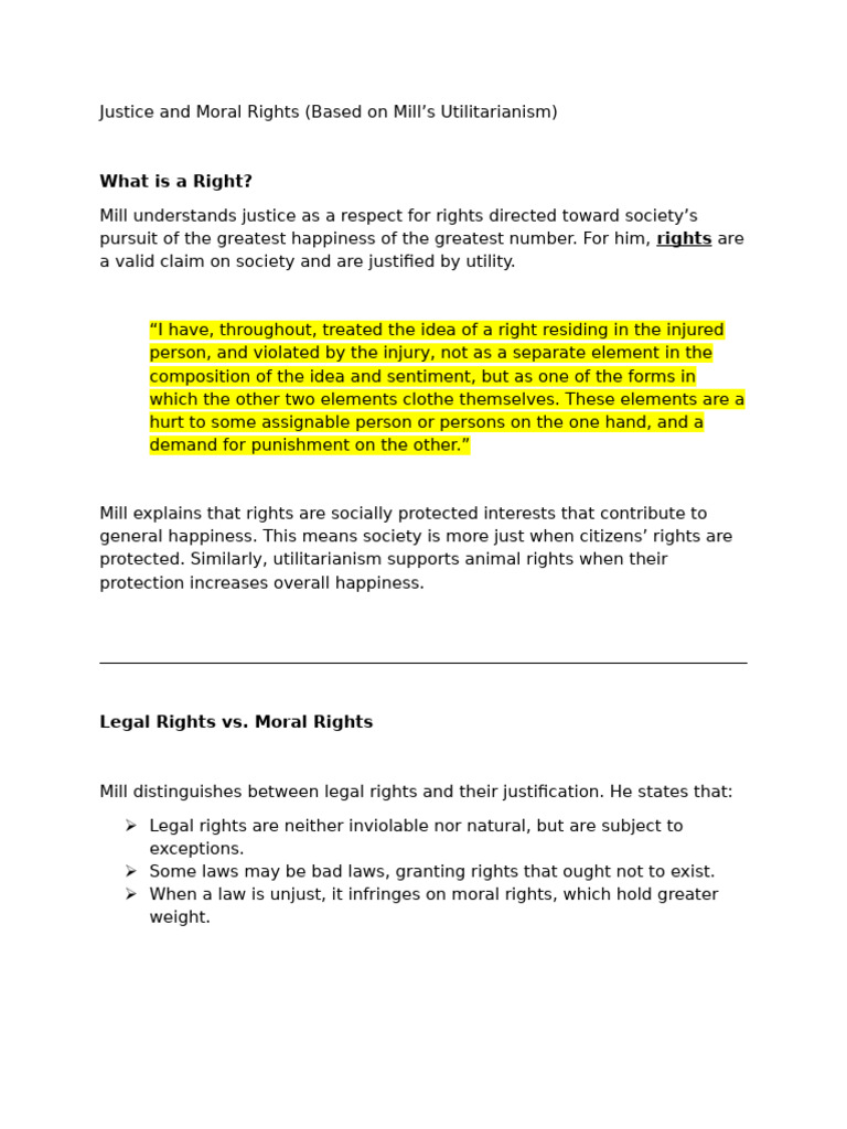 Mill's View on Justice and Rights | PDF | Utilitarianism | Justice