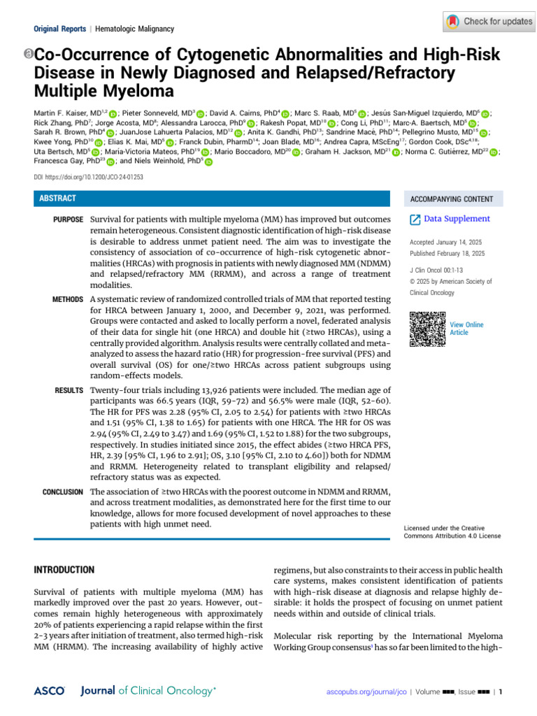 High-Risk Cytogenetics in Multiple Myeloma | PDF | Clinical Trial ...