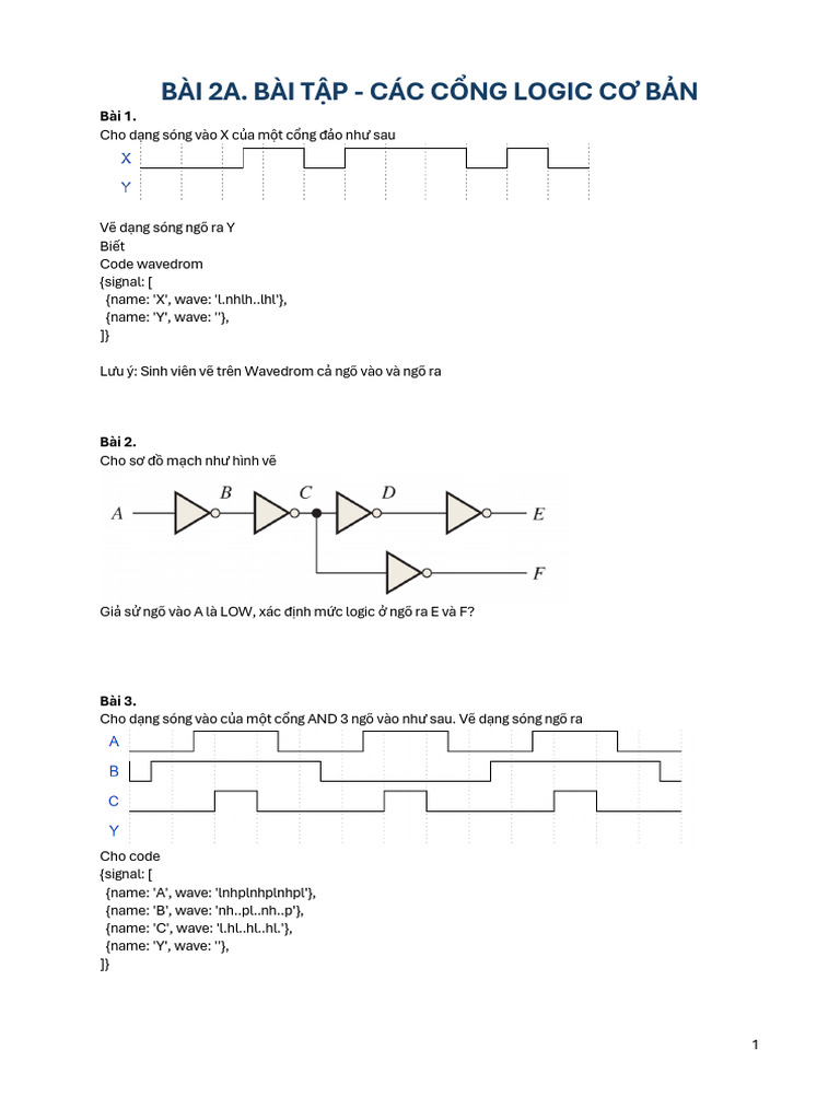 Bài 2A. Bài tập - Các cổng Logic cơ bản | PDF