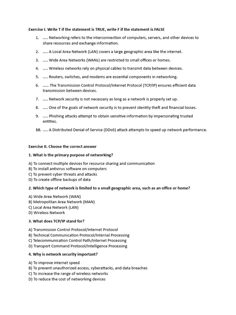 Networking and Security Quiz | PDF | Computer Network | Computer Security