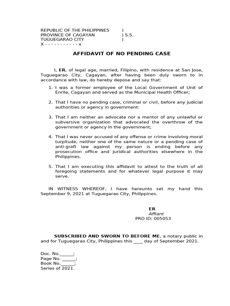 Affidavit of No Pending Case & Authorization | PDF | Affidavit | Evidence