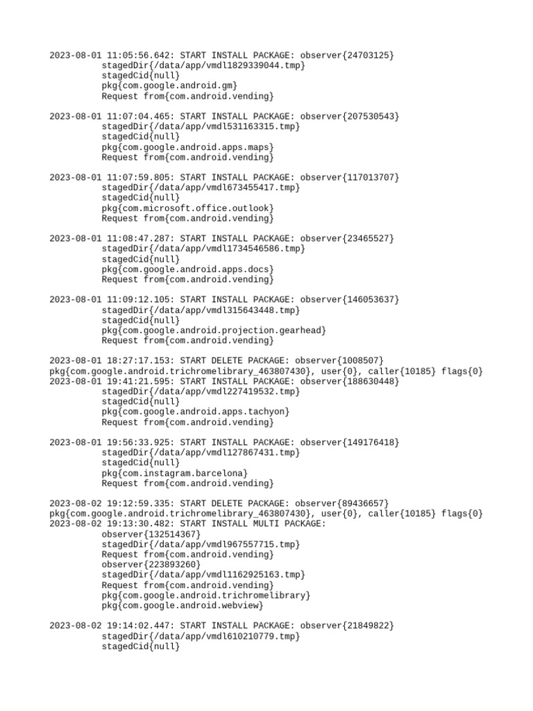 Android Package Install and Delete Logs | PDF | System Software ...