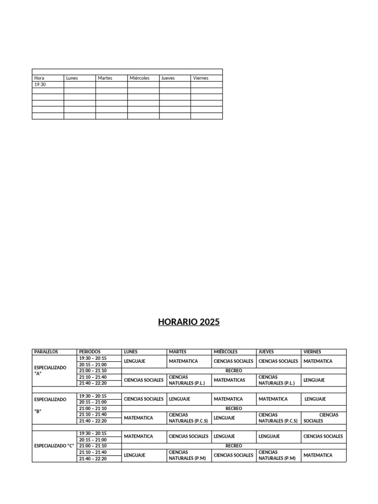 Horario Bachillerato 2025 | PDF
