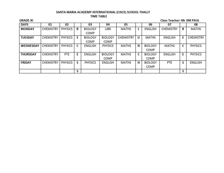 Grade XI Timetable Overview | PDF