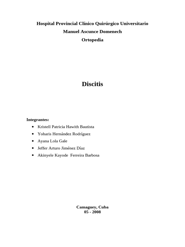 Discitis: Diagnóstico y Tratamiento | PDF | Dolor lumbar | Medicina CLINICA